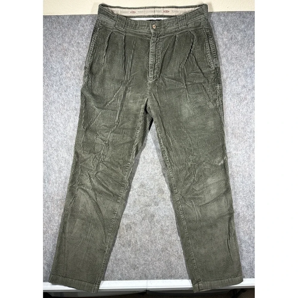 Tommy Bahama Relax Corduroy Pants Mens 34 Olive Green Pleated 34x32